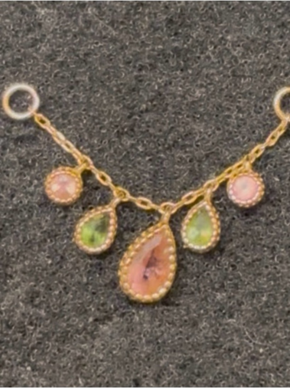 Gold-Tone Pink and Green Teardrop Charm Earrings